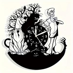 Decorative Vinyl Record Wall Clock, Spooky Halloween Theme Design with Tree and Dog, Black Silhouette Art, 12-inch