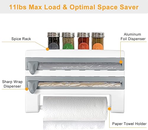 Miniatura 6 de iMounTEK Dispensador de rollos de cocina, soporte de rollo de papel, organizador de papel de película de plástico con cortador montado en la pared