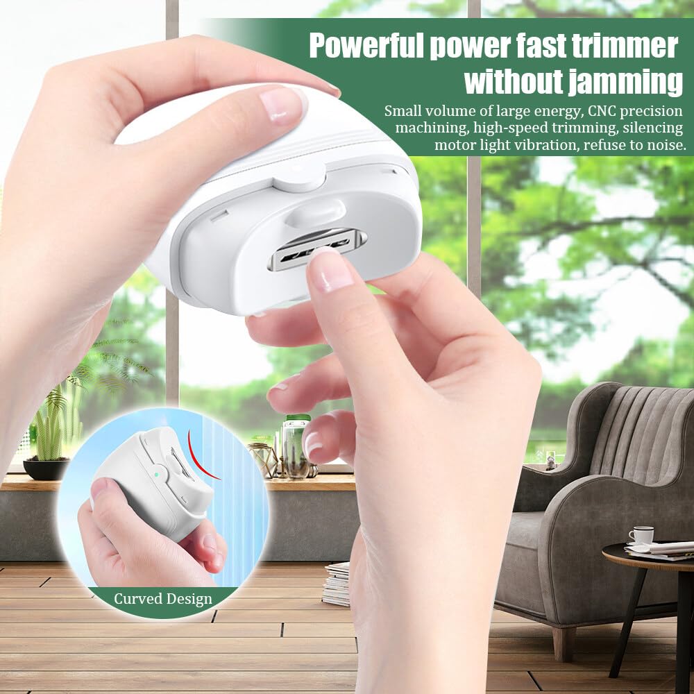 Elektrischer Nagelknipser, Automatische Nagelschere Professionelle Nagelpolierer Für Kinder, Ältere Menschen USB Wiederaufladbare Nagelknipser Schnurloses Gebogenes Design für Ältere Menschen (White)