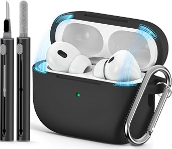 Ljusmicker for AirPod Pro Case Cover with Cleaner Kit,Soft Silicone Protective Case for Apple AirPods Pro 2nd/1st Generation for Women Men,AirPod Pro Case with Magnetic Lid Lock & Keychain-Solid Black