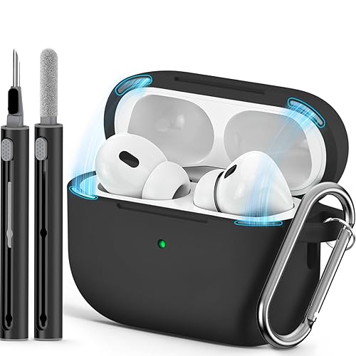 Ljusmicker for AirPod Pro Case Cover with Cleaner Kit,Soft Silicone Protective Case for Apple AirPods Pro 2nd/1st Generation for Women Men,AirPod Pro Case with Magnetic Lid Lock & Keychain-Solid Black - C-Magnetic Black