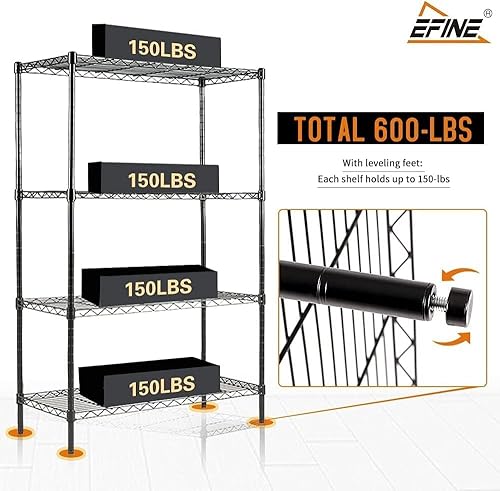 Miniatura 3 de Catalina Creations Estantería de alambre de 4 estantes con 4 estantes, estantes de almacenamiento ajustables, estanterías de pie resistentes para