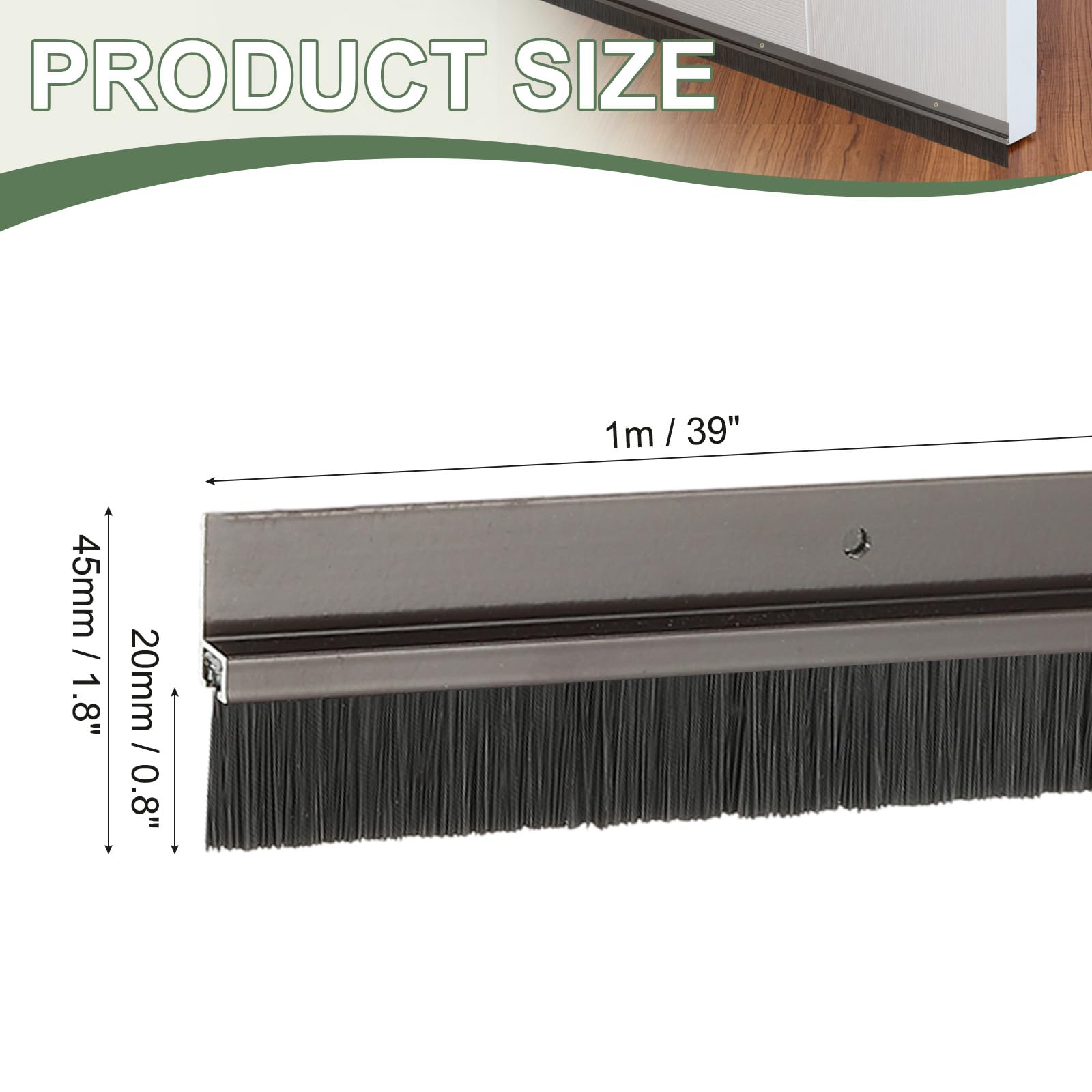 YELARXI Door Sweep Aluminum Alloy Brush Sweeps, 0.8 Inch Black PP Brush 39"L x 1.8"W Fit for Gaps of Door Bottom - Image 2
