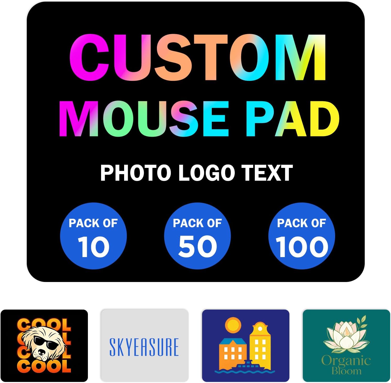 Custom Mouse Pad with Logo, Pack of 10/20/50/100 Personalized Mouse Pads