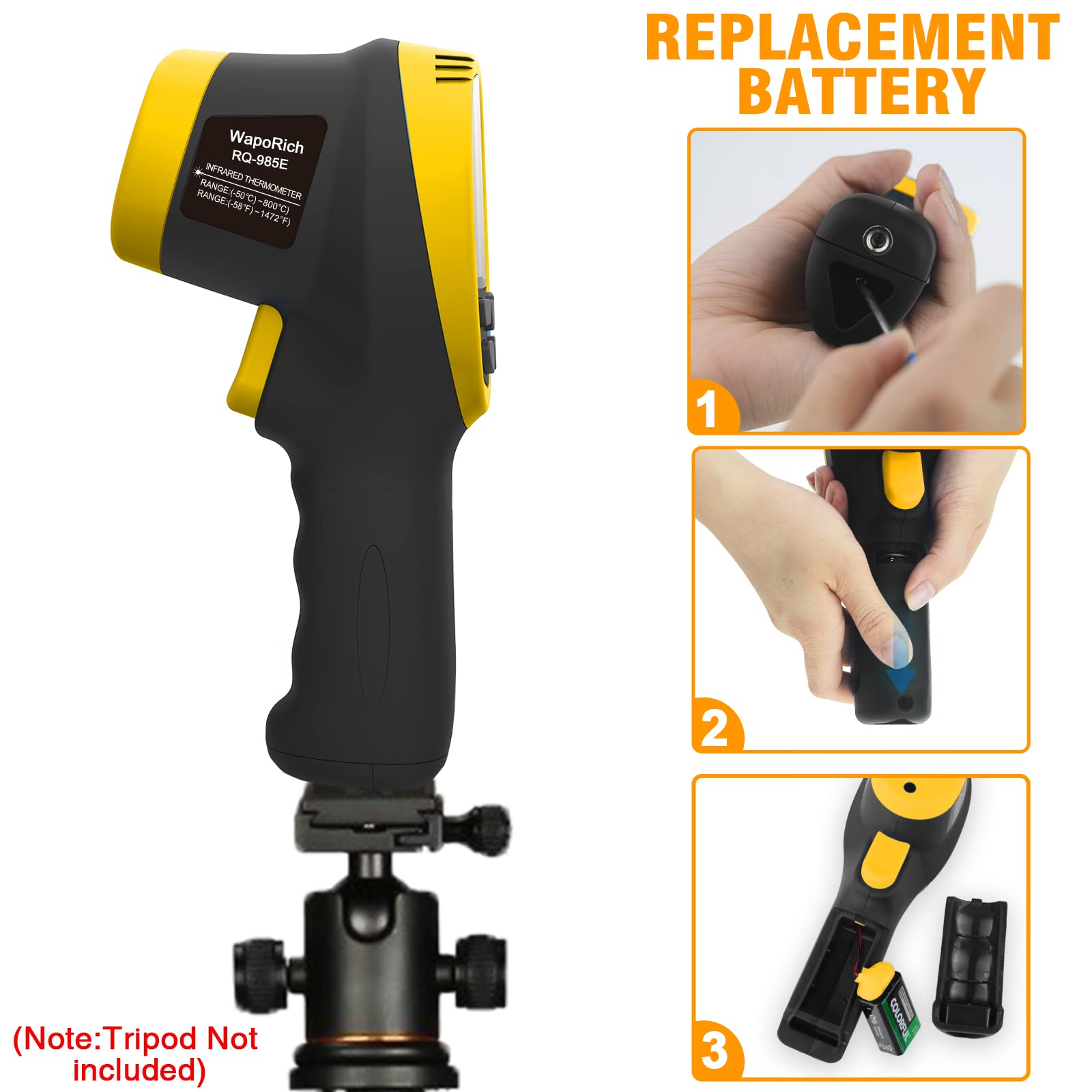 Thermomètre Infrarouge -50℃ à 800℃ à Double Laser Pyromètre 4 en 1 avec Humidité, Température Ambiante, Point de Rosée, Écran Couleur & Alarme 【Non adapté aux personnes】