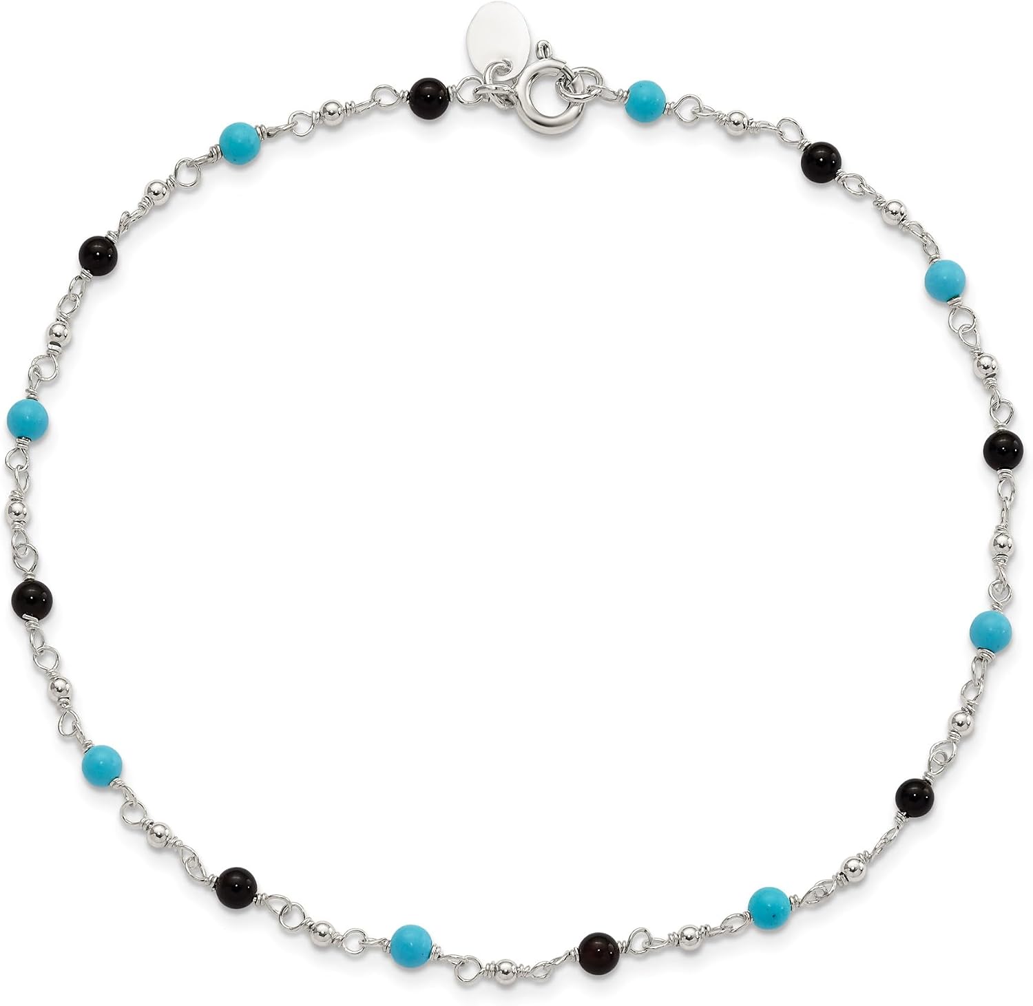 Diamond2Deal 925 Sterling Silver Onyx Turquoise Anklet 10"