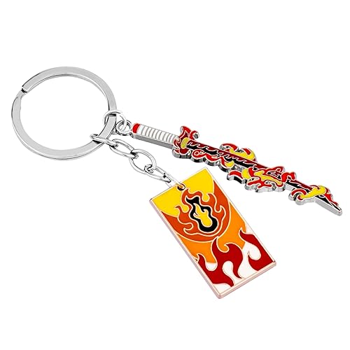 Demon Slayer Keychain, Key Ring Set for True Demon Slayer Fans, Anime Gifts with Durable Metal & Vibrant Color - Kyojuro Rengoku