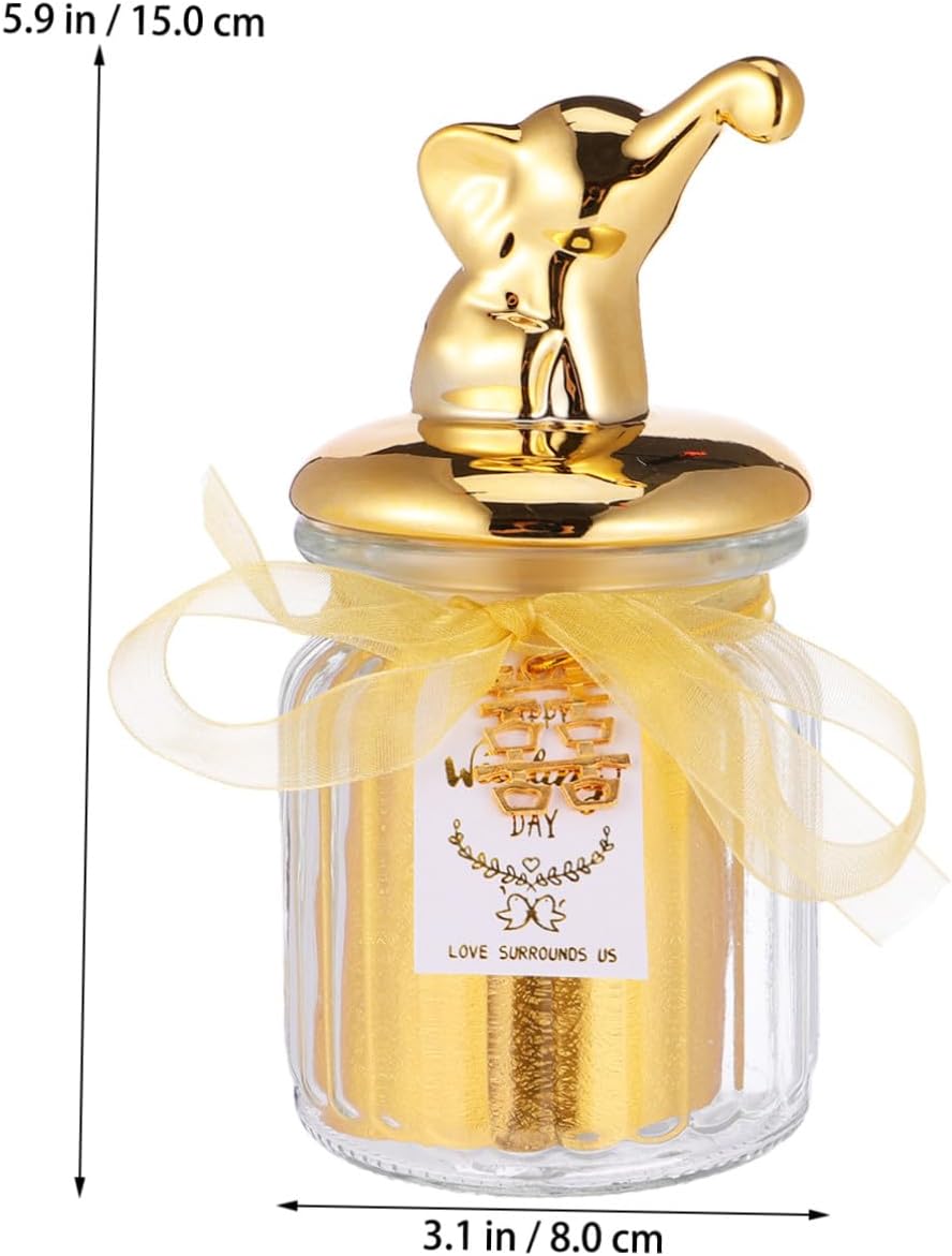 Wedding Glass Candy Box Elephant Ceramic Jar with Gold-plated Sealed Lid, Small Glass Storage Jar for Wedding Favors and Party Candy Display