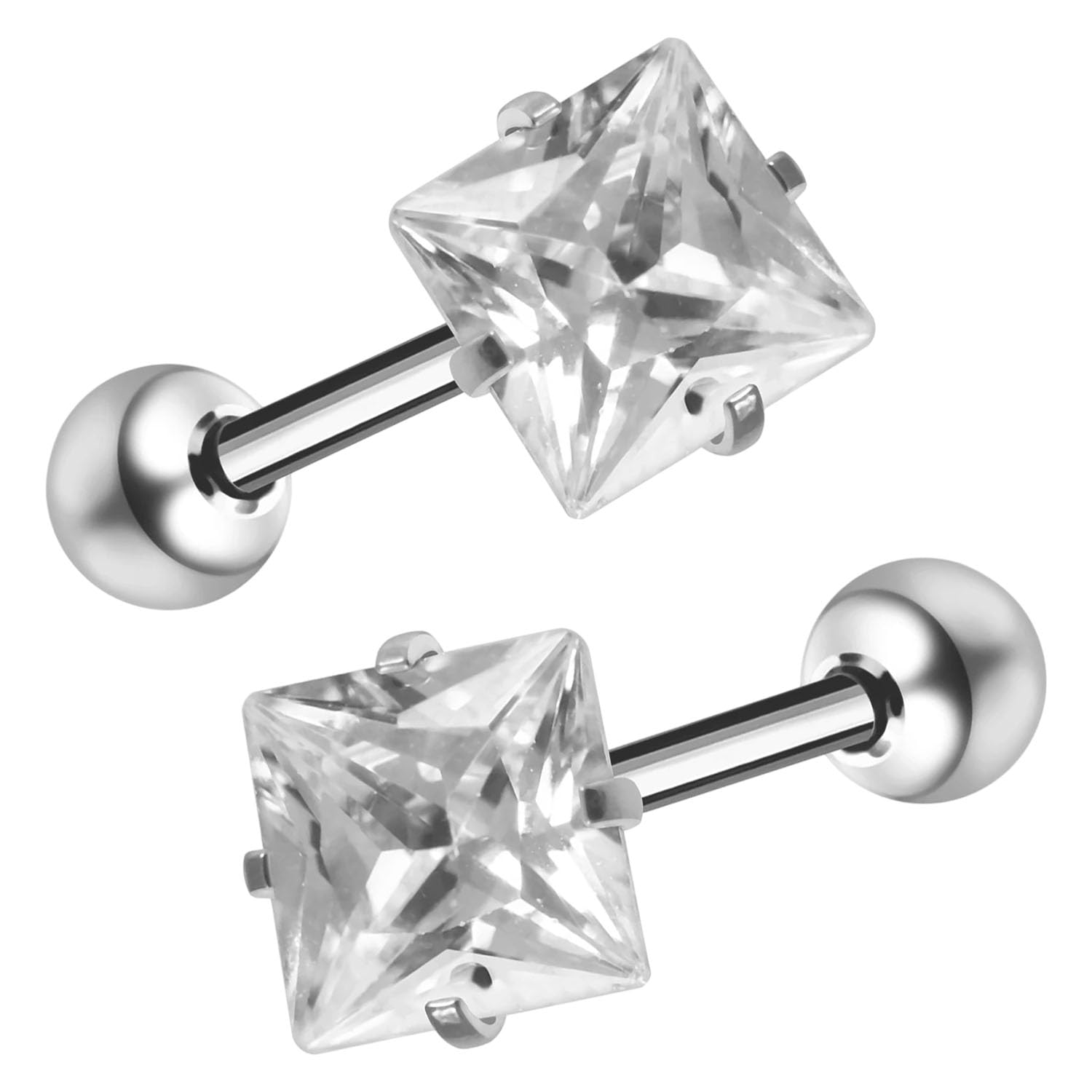 FASHIONS 18K Silver-Plated Trendy Square-Cut Minimalist Barbell Stud Earring with Brilliant CZ Stone Sleek Design Ear Stud For Mens