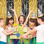 2 Pack Black Gold Metallic Tinsel Foil Fringe Curtains, Door Streamers Photo Booth Backdrop for Birthday Party, Tinsel Curtain Backdrop for Baby Shower Bachelorette Christmas Party Decorations - Image 4