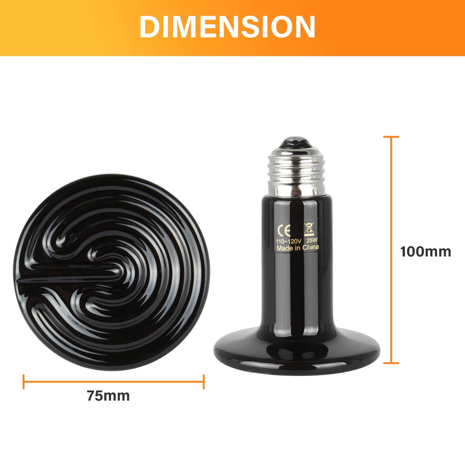 Simple Deluxe 25W/40W/50W/60W/100W/150W Ceramic Heat Emitter Reptile Heat Lamp Bulb No Light Emitting Brooder Coop Heater for Amphibian Pet & Incubating Chicken, Black/4-Pack, 25W - image 5