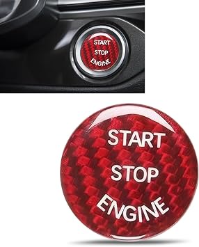 Car Push Start Button Cover, Carbon Fiber Engine Start Button Cover, Start Stop Button Cover Sticker, Car Interior Decoration Accessories, Universal for Most Cars Carbon Fiber Red