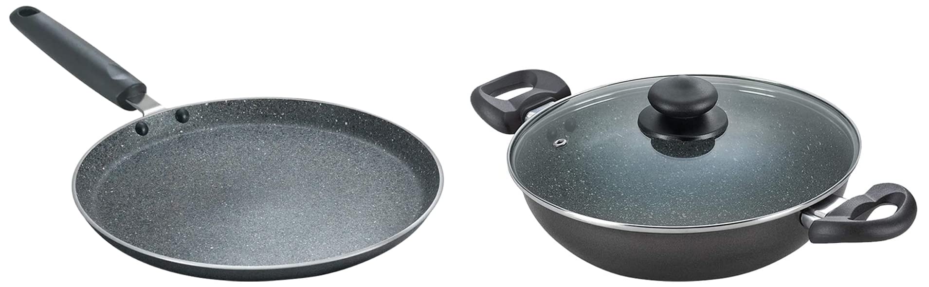 Prestige Metal Omega Deluxe Granite Omni Tawa, Black, 250Mm and Omega Deluxe Granite Kadai, 240Mm (Black)