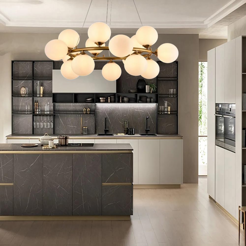 Vetrineinrete® Lampadario contemporaneo in metallo bronzo lampada a sospensione per soggiorno openspace 15 sfere attacco G9