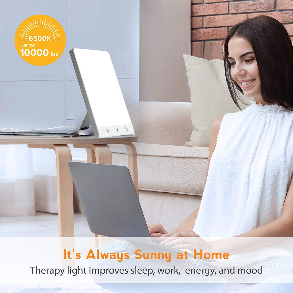 Lampe de luminothérapie avec minuterie, 10000 Lux luminosité LED Portable thérapie boîte avec 3 Niveaux de luminosité réglables, Touch Control, pour Office Accueil