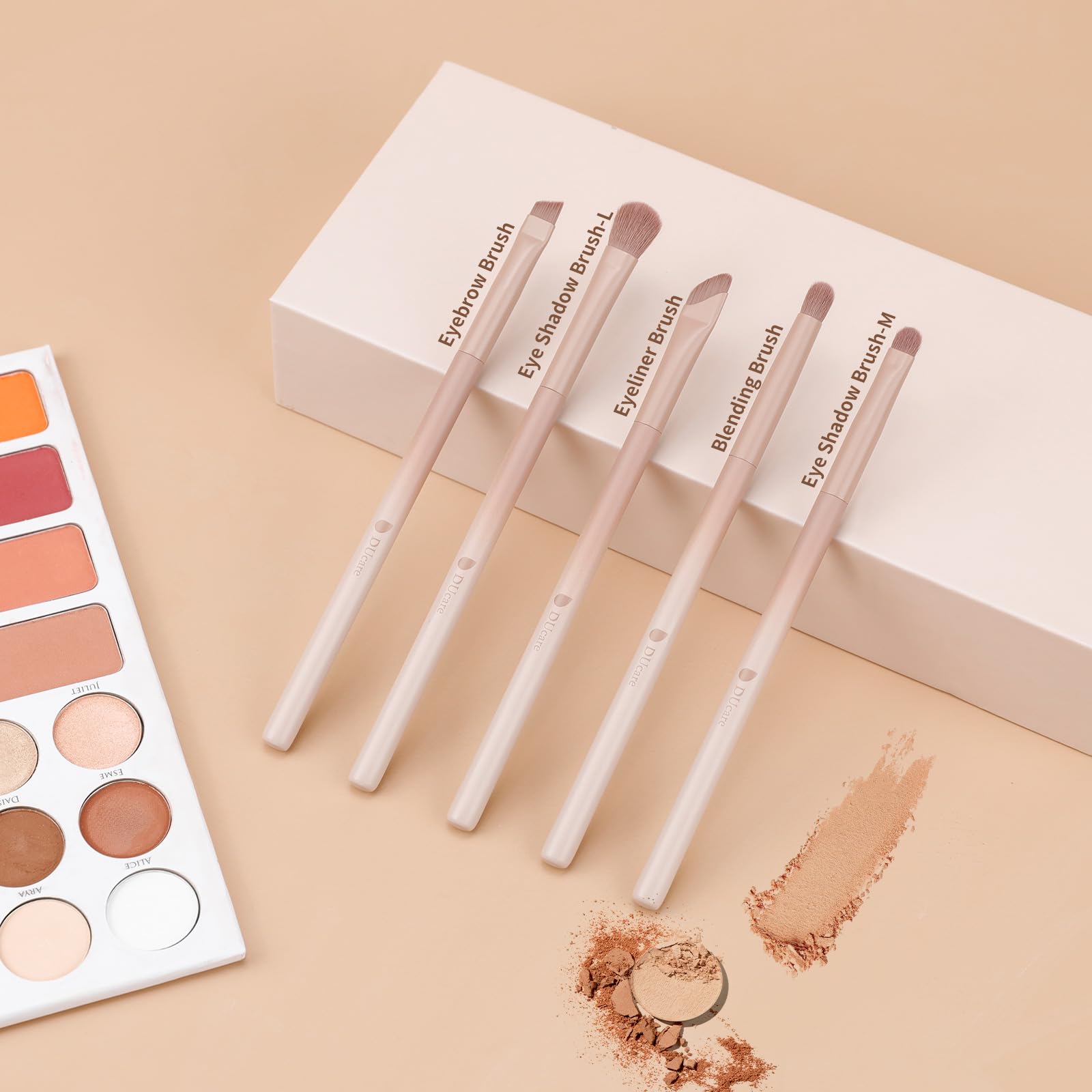 DUcare Juego de regalo de maquillaje de 14 piezas, set de 12 pinceles de maquillaje serie café con 2 esponjas de maquillaje para mezclar base, polvo facial, rubor, sombras de ojos