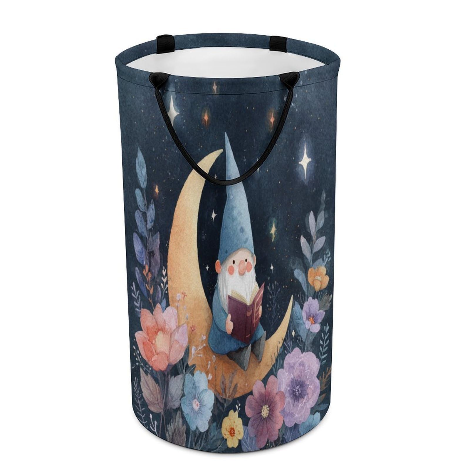 LUYYSKY Vintage Romantic Cute Gnome Versatile Storage Laundry Basket, Modern Cartoon Moon Starry Night Galaxy Gnome Pattern Large Capacity Bathroom Hamper With Handle