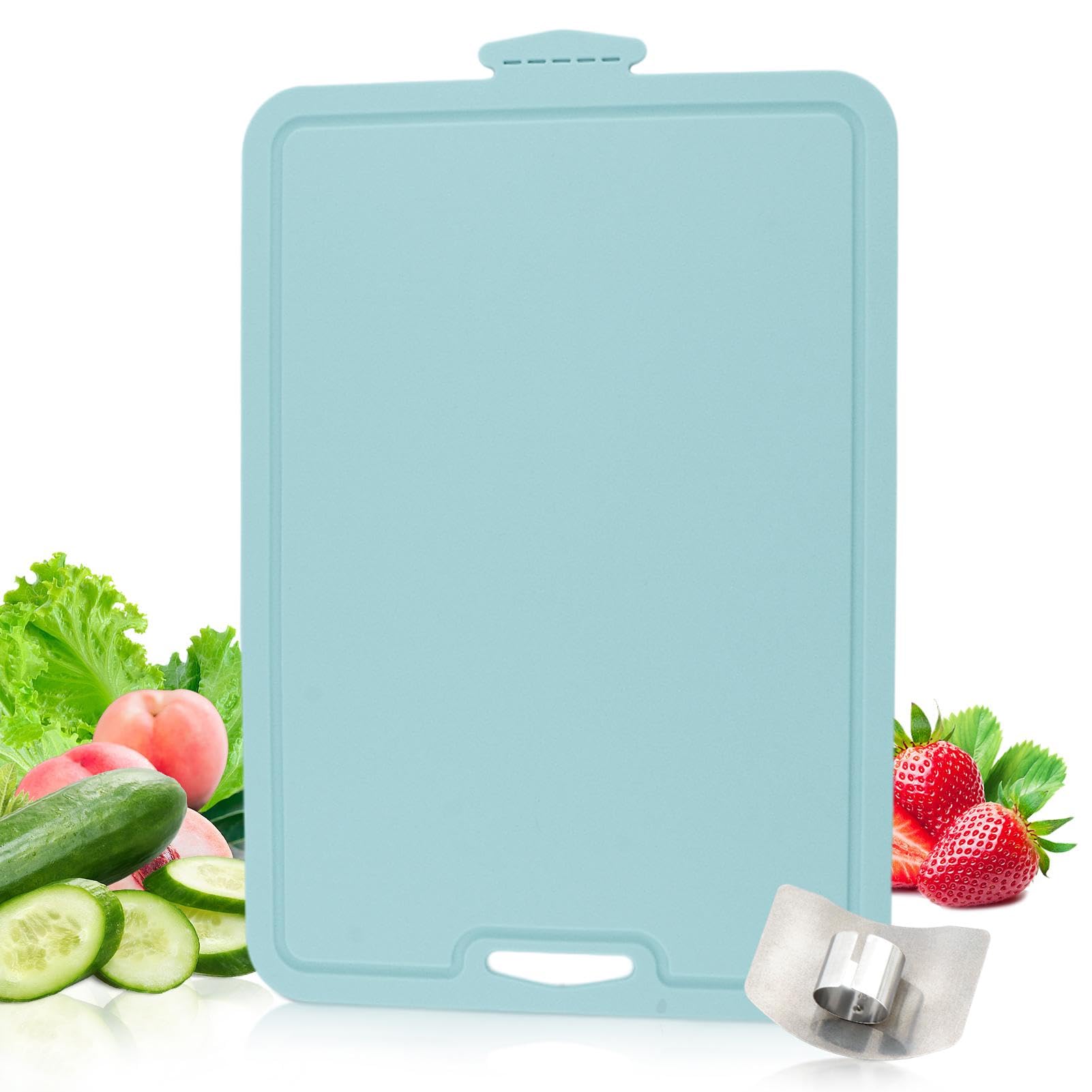 Silicone Cutting Board, Flexible Chopping Board with Finger Guard Non Slip Cutting Mat Easy Hanging Boards for Kitchen(Blue)