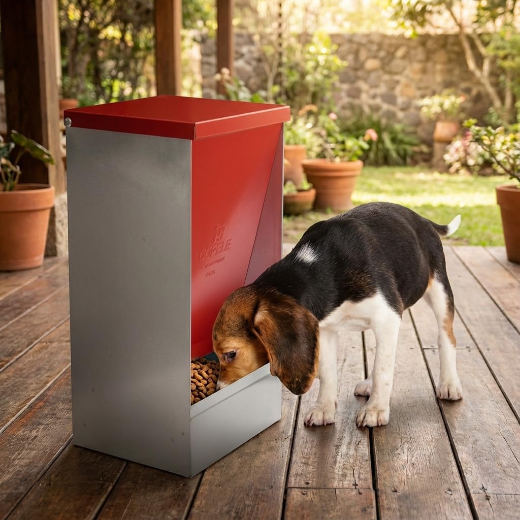 Suinga Comedero con Tolva para Perros, Gatos, Mascotas 27 litros, Tolva Autoservicio, 31x26x61 cm, Rojo