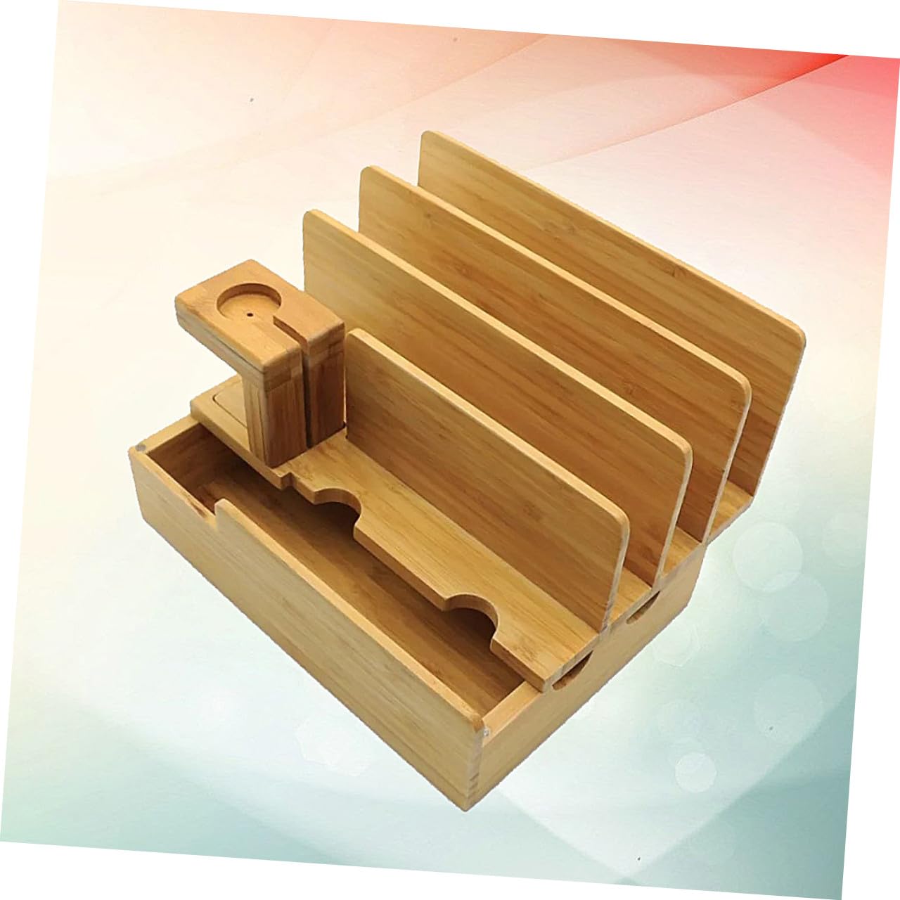 DOITOOL Support de Chargeur en Bambou Naturel pour Montre Connectée et Téléphone Portable, Station de Charge Multifonction Bureau, Compatible Montre Intelligente, Finition Bois, Taille