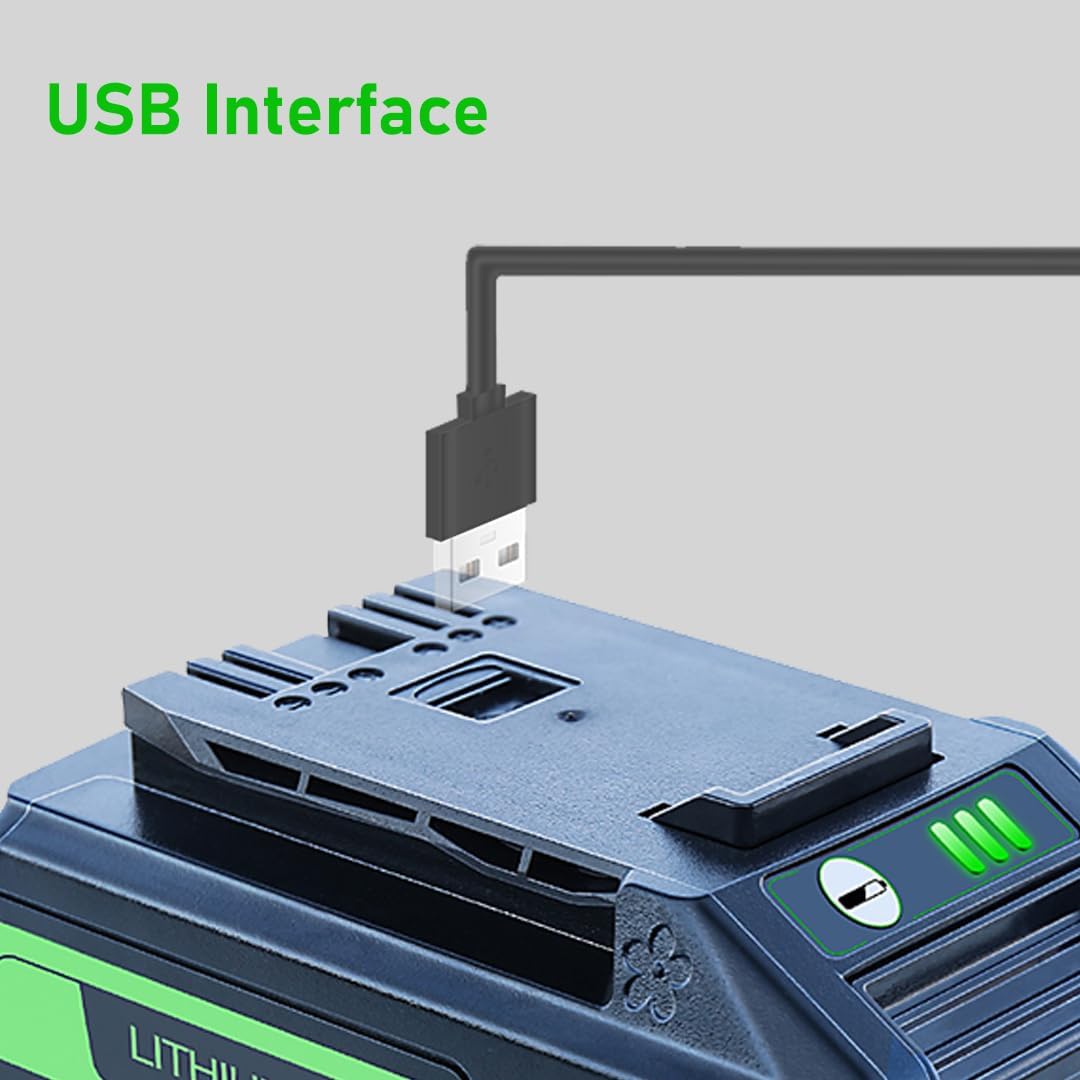 DTK Replacement for Greenworks 24V Battery 6.0 Ah 29842 29852 BAG709 BAG710 Fit 20352 22232 2508302 Tools 2 Packs with 5V 2.0Ah USB Output