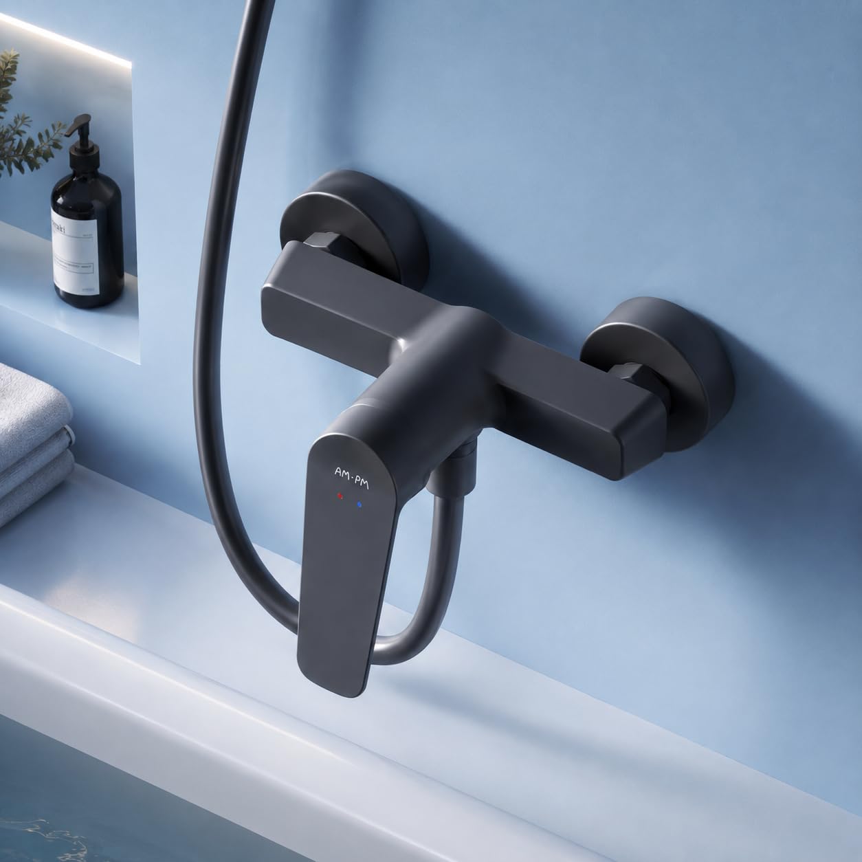 Duscharmatur Schwarz Matt Einhebelmischer, Mischbatterie Dusche, Badarmatur Einhand-Brausebatterie, Armatur Dusche für Badezimmer, Einhand-Brausearmatur, AM.PM Hit FTA20022