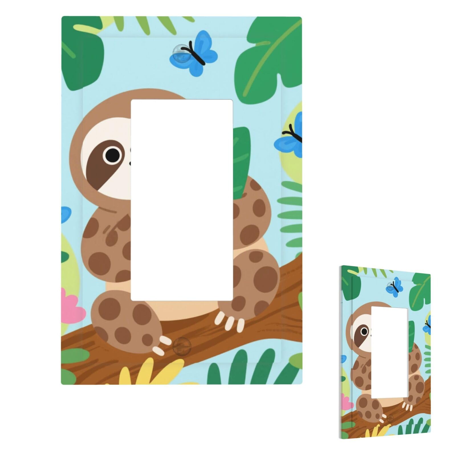 Fekiloot 1 Gang Cute Sloth In Jungle Wall Plate Cover Modern Decorative Light Switch Cover Unbreakable Receptacle Outlet Covers For Living Room Bedroom Home Decor