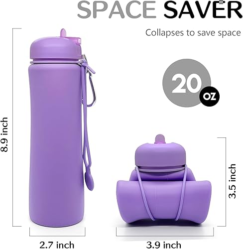 Miniatura 2 de ATENSILS Botellas de agua plegables - Botella de agua grande de viaje de 24 onzas con mosquetón, a prueba de fugas, botella de agua plegable sin