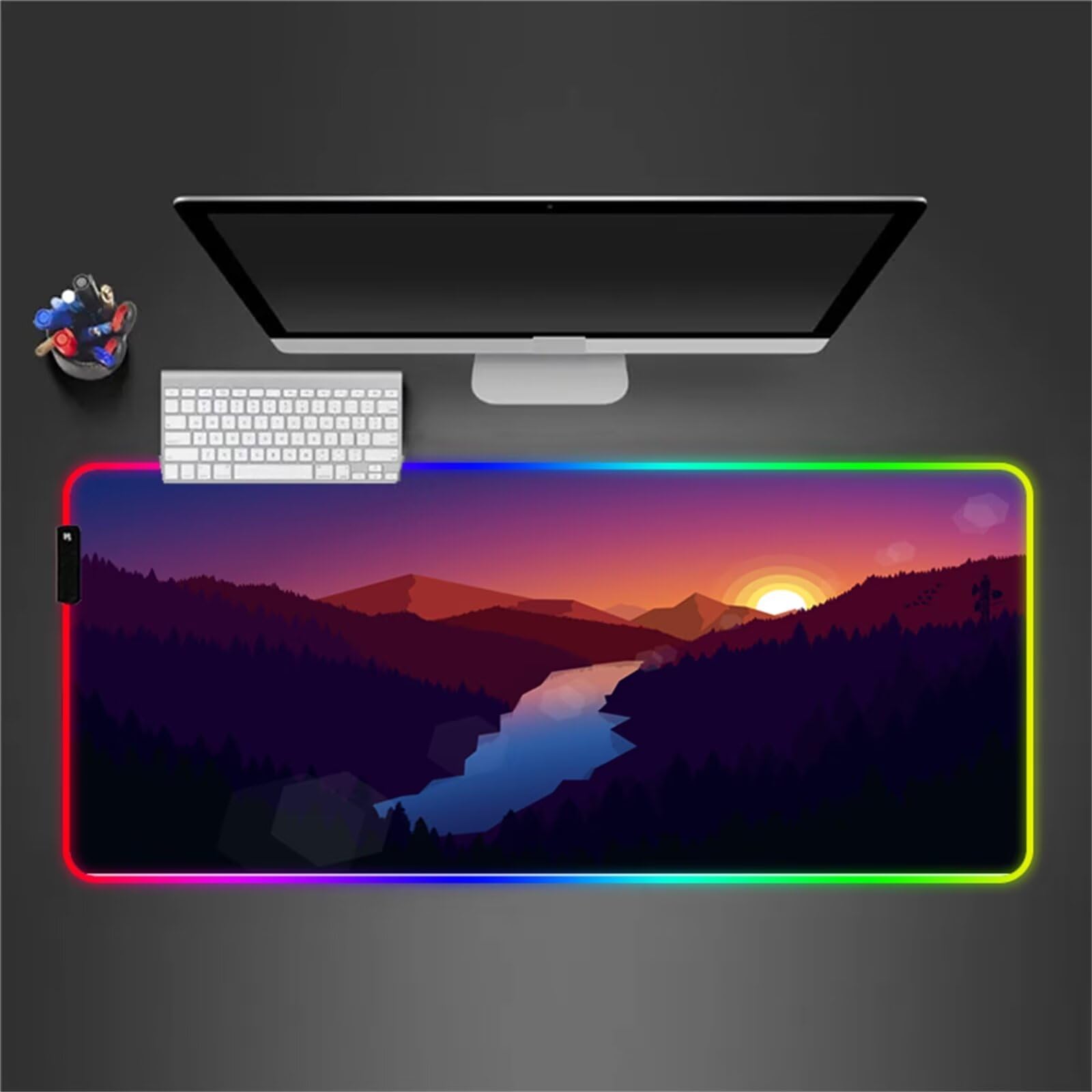 RGB Tapis de Souris Gaming Grand Tapis de Souris XXL 900x400x4mm 14 Modes d'éclairage LED Lumineuse Tapis de Souris Mouse Pad Rétroéclairage pour Gamer Clavier PC, Lever du Soleil dans La Jungle