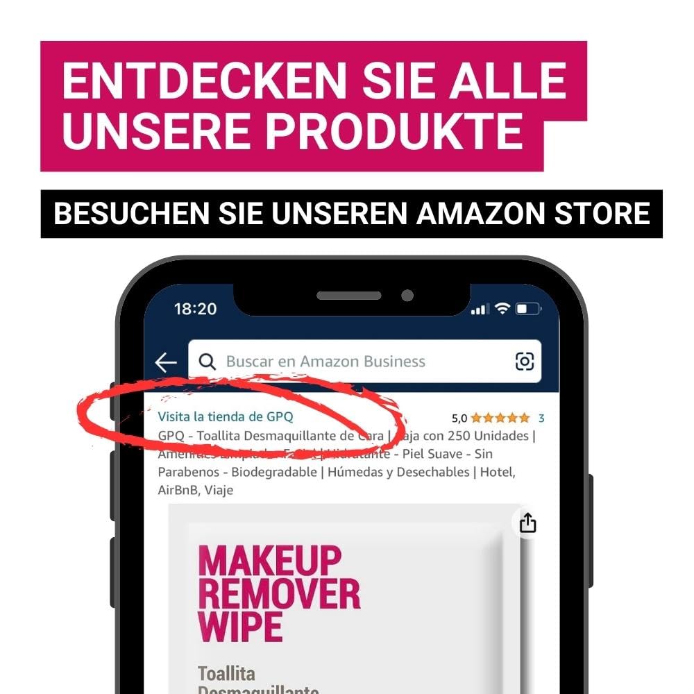 GPQ - Abschminktuch | 250 Stk. | Amenities Gesichtsreiniger | Feuchtigkeitsspendend - Zarte Haut - Ohne Parabene - Biologisch abbaubar | Hotel, B&B, Landhaus, Camping, Kreuzfahrt... | Made in EU