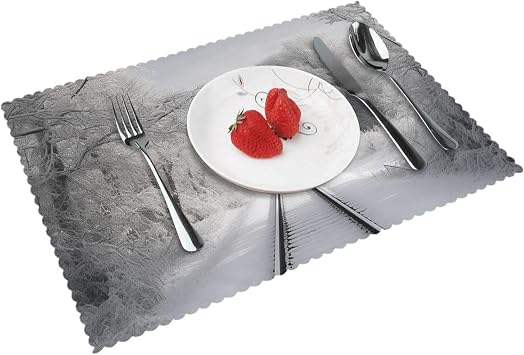 Snowy Train Tracks Placemats Set of 4 Vinyl Washable Wipeable Table Mats for Kitchen Dining Table Heat Resistant Modern Indoor/Outdoor Placemat Non-Slip Weave Place Mats 12" x 18"