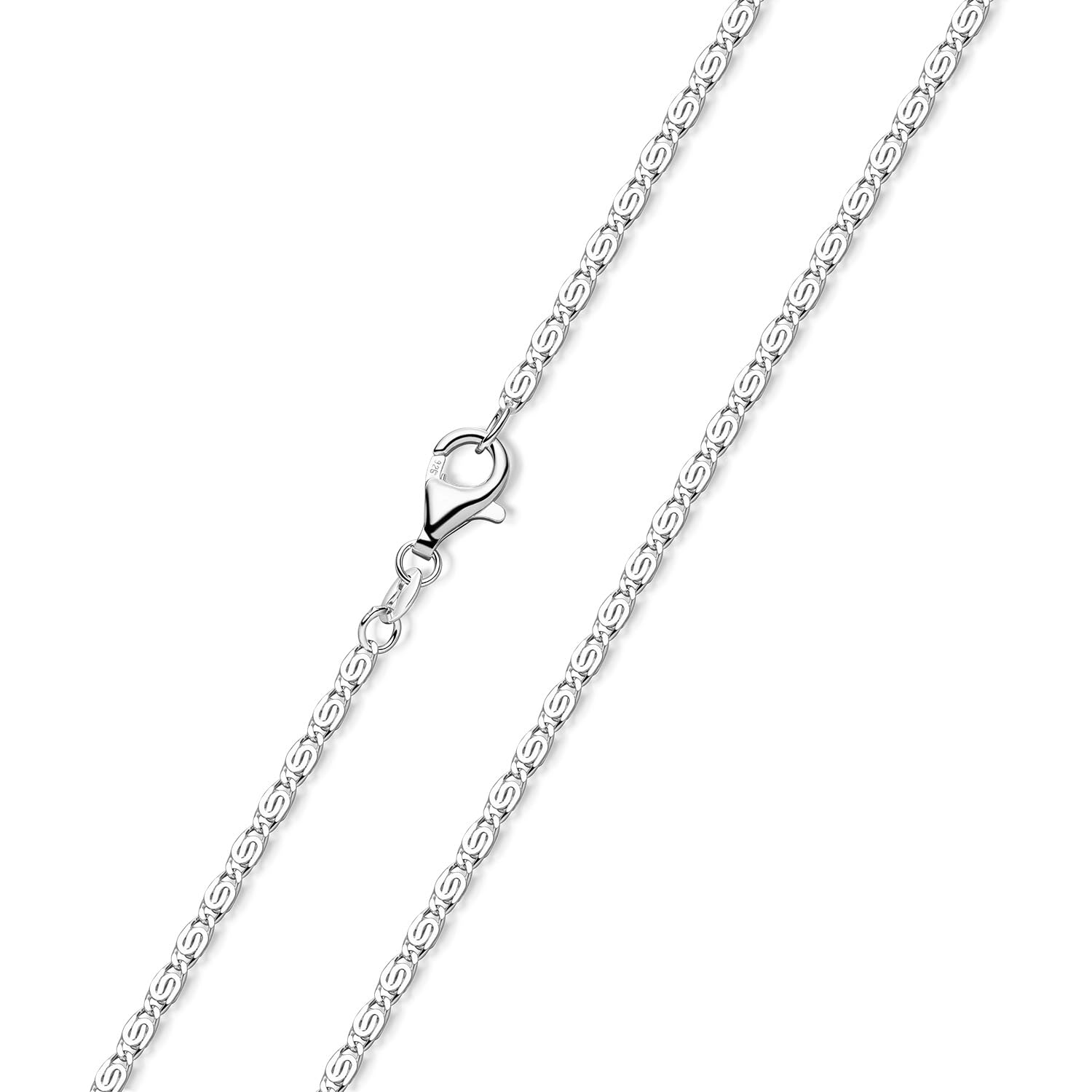 MATERIA, collana a maglia barbazzale in argento 925 diamantato, diametro 1 mm, lunghezza di 40, 45, 50, 60, 70 cm, per donne e uomini, # K44