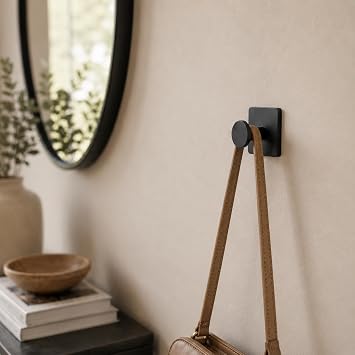 Orret Home Tekli Yapışkanlı Metal Siyah Askı, Delmeden Duvara Monte Havlu Askısı, Çanta Askısı, Mutfak Banyo Askısı, Paslanmaz Yapışkanlı Duvar Askısı, Modern Kare Tabanlı Askı Aparatı
