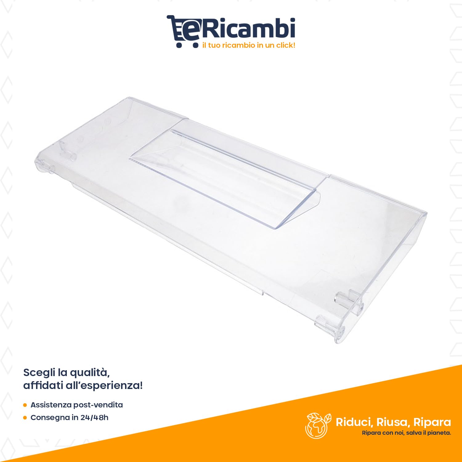 ERICAMBI® Sportello Ribaltina Trasparente per Cassetto Congelatore - Compatibile con Electrolux, Rex, Zanussi, AEG, Leonard, Progress, Zanker - Dimensioni 396x157 mm