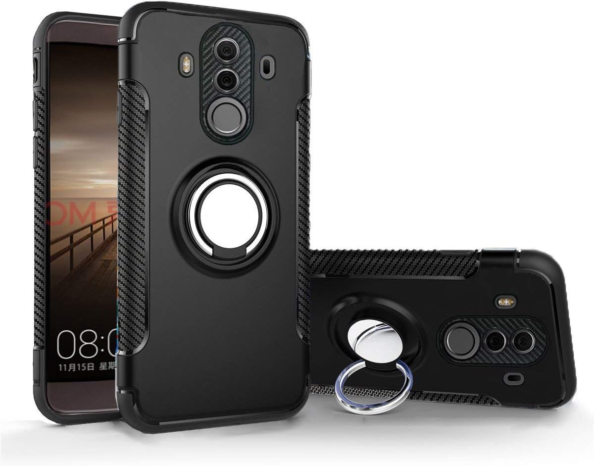 Huawei Mate 10 Pro case Silicone Car Holder Cover Stent TPU+PC Shock Absorption Double Protection Magnetic Suction Iron Sheets case for Huawei Mate 10 Pro (Black)