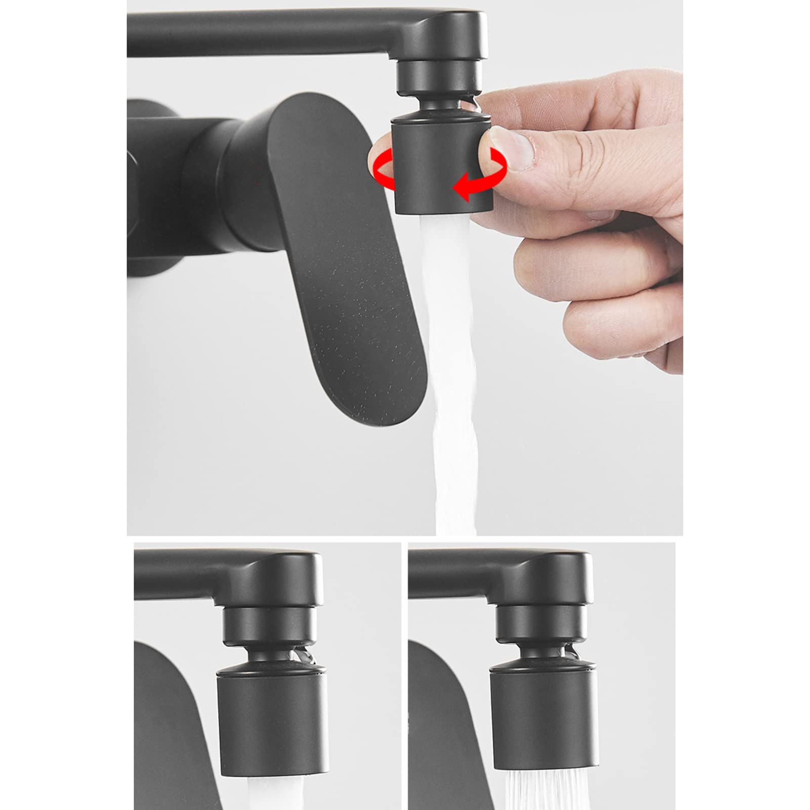 Faucet Rubinetti da Cucina a Parete Rubinetto da Cucina a Parete Nero con Pistola Spray Multifunzione Ottone Calda e Fredda Cucina Mixer Cucina rubinetto-25 cm (25 cm) Water-Tap