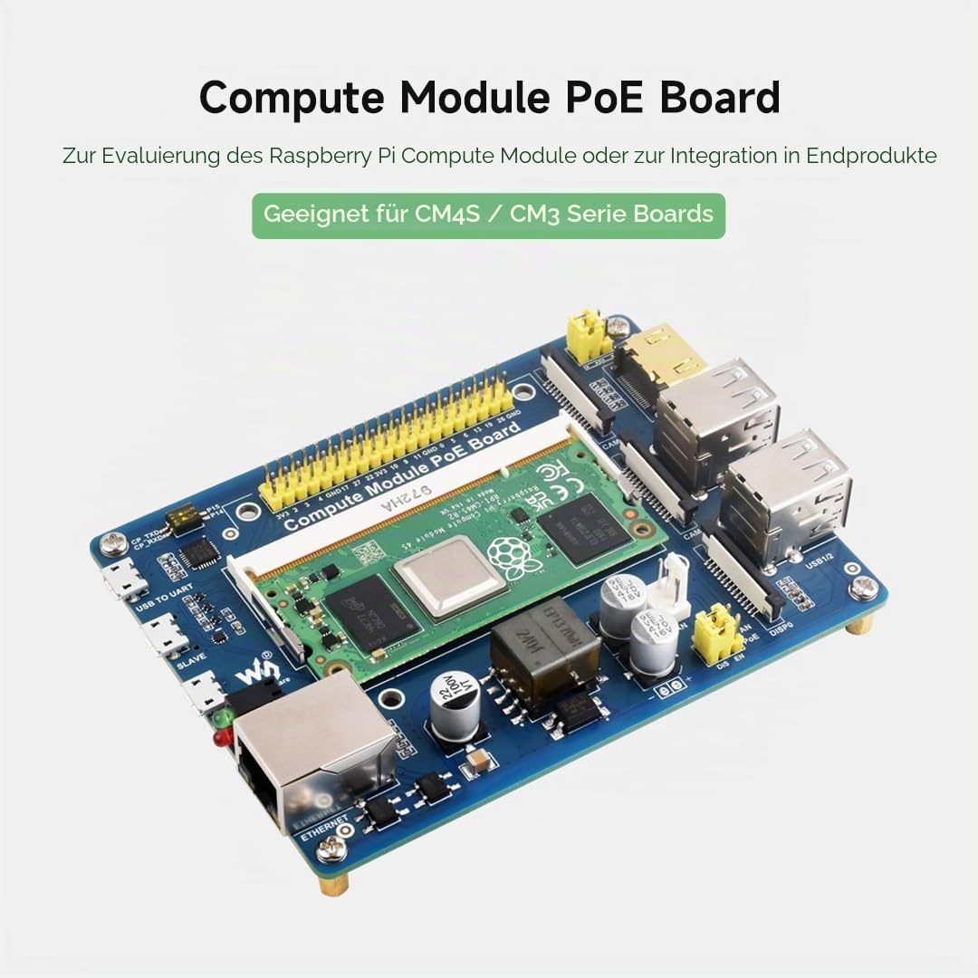 Waveshare Compute Module IO Board with PoE Feature Composite Breakout Board for Developing with Raspberry Pi CM3 / CM3L / CM3+ / CM3+L