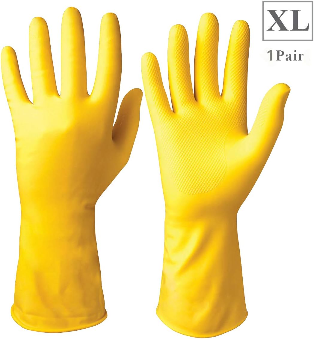 TruArmor Reusable Latex Rubber Household Hand Gloves for Kitchen Dish Washing, Cleaning Bathroom and Garden (Extra Large, Multicolour, 1 Pair)