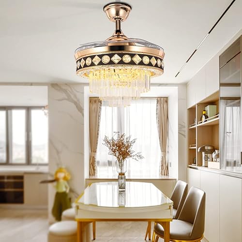 Miniatura 2 de Ventiladores de techo de cristal con luces, ventilador de techo retráctil inversa con control remoto, 6 velocidades, 3 luces LED, ventilador moderno