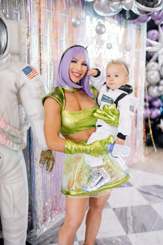 WOVOWOVO Alien Headband Adult Women Alien Costume Accessories for Theme Party Halloween Cosplay Alien Martian Antenna Headband with Holographic Chunky Glitter, Silver Alien Ears - Image 6