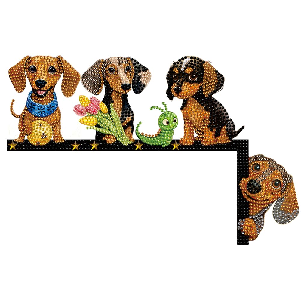ALINUOYQ Dachshund Door Corner Sign Puppy Rhinestone Door Frame Decor Art Door Right Angle Sign for Party Favors
