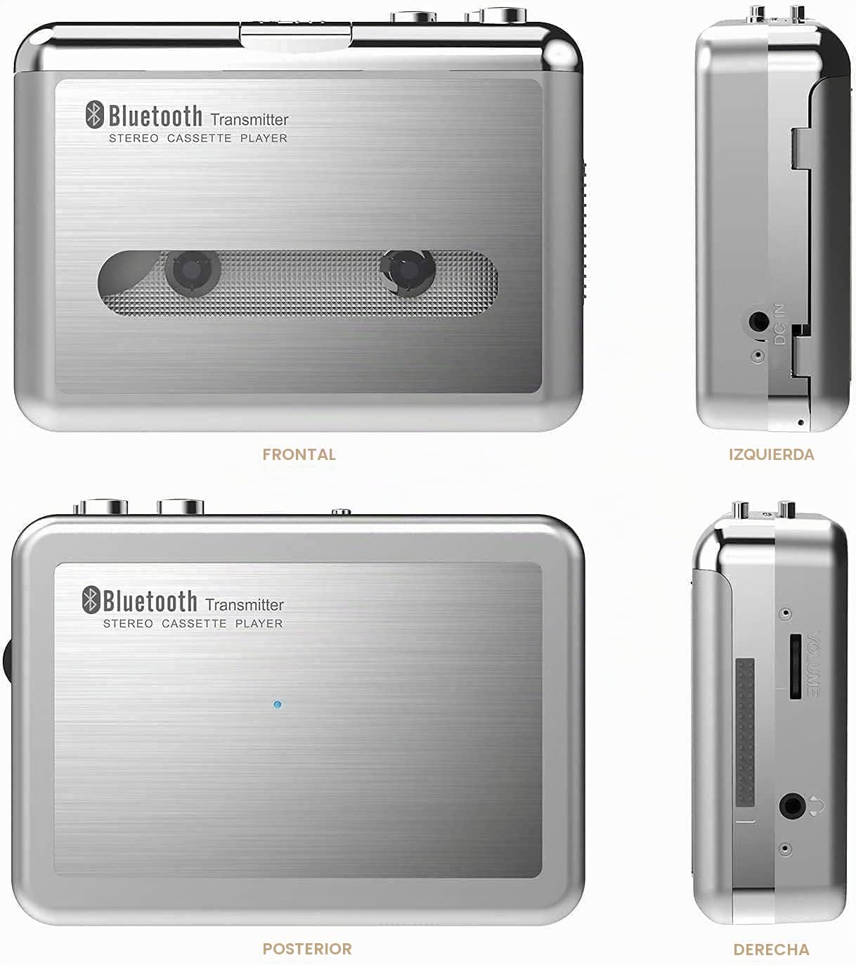 Reproductor de cassette Bluetooth, reproductor de cassette portátil con salida de audio Bluetooth para auriculares/altavoz, reproductor de música inalámbrico para ocio, deportes y viajes