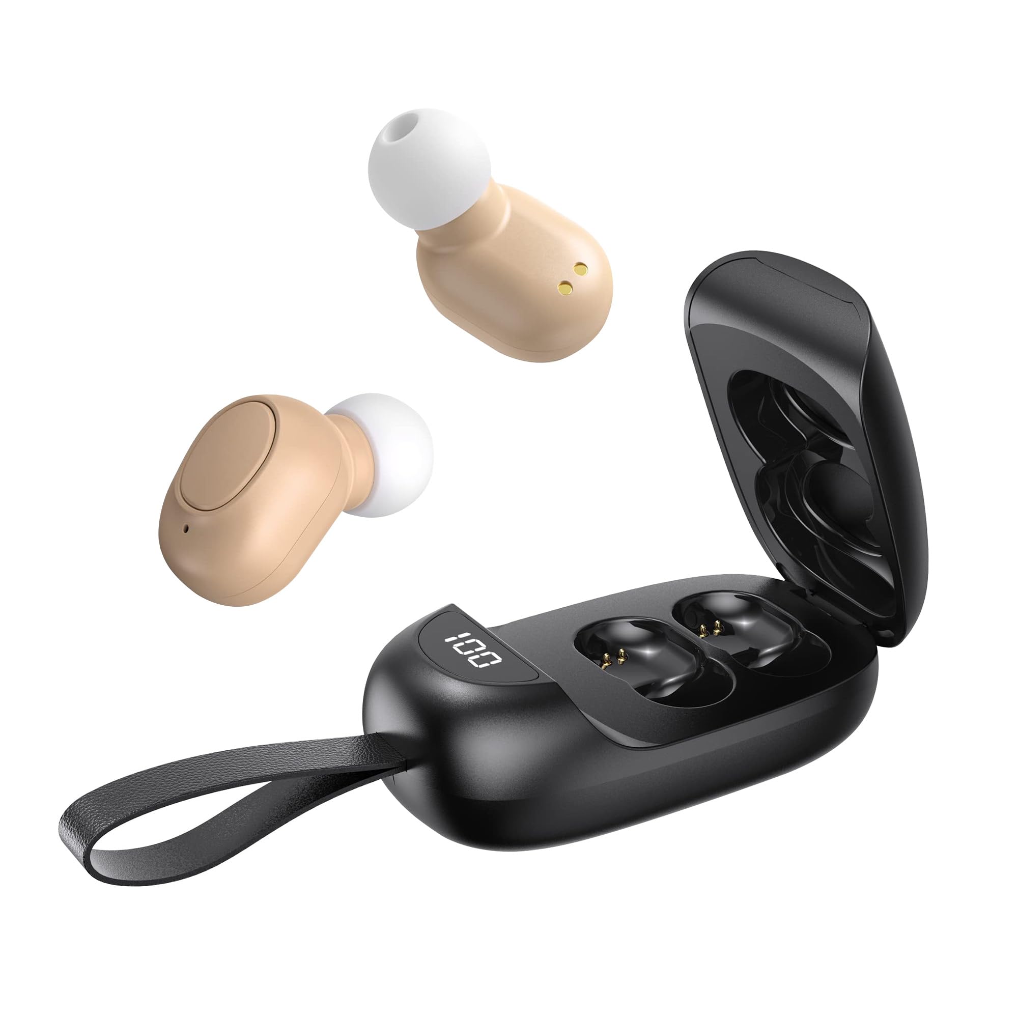 Rechargeable Hearing Aids for Seniors with Noise Reduction, 4-Level Volume Control, Portable Charging Case, Easy Button Operation, Comfortable Fit.