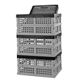 4-Pack 15 L Plastic Collapsible Storage Crates, Folding Crates, Plastic Stackable Storage Crates