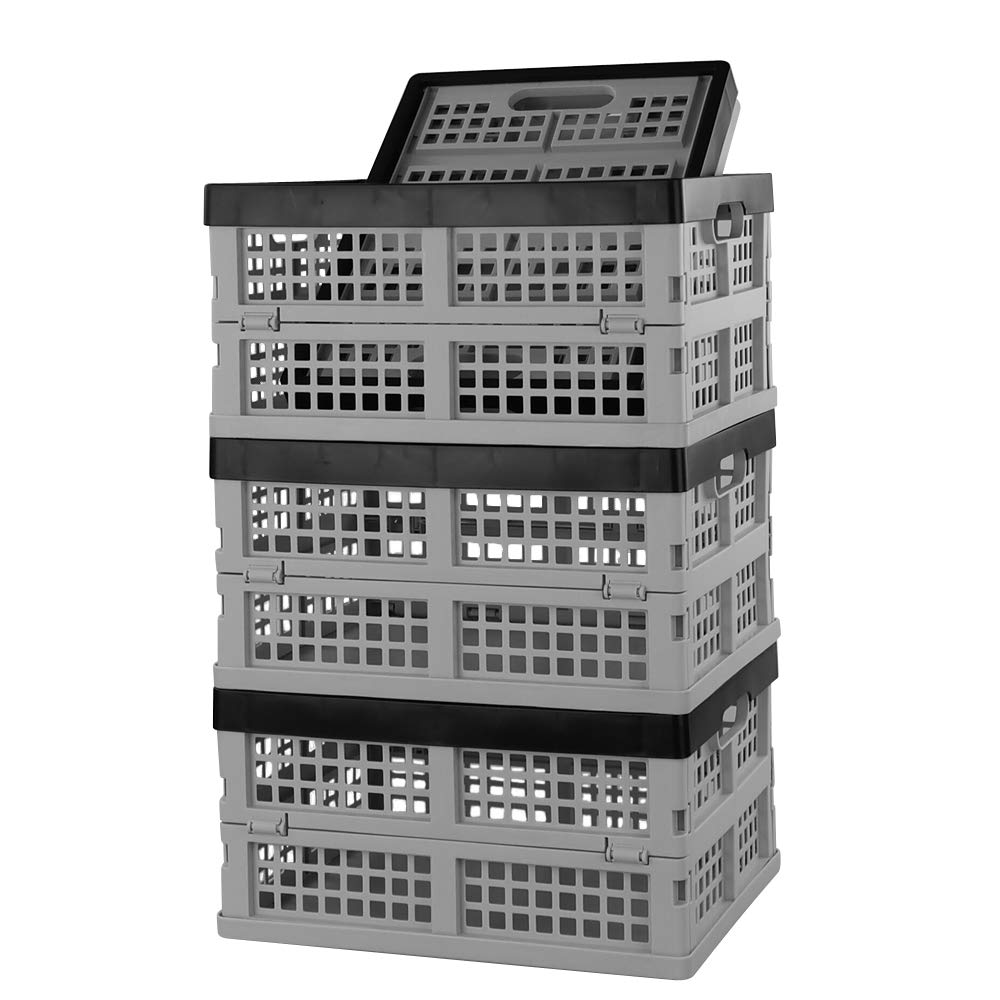 4-Pack 14 Liter Plastic Collapsible Storage Basket, Folding Storage Crates