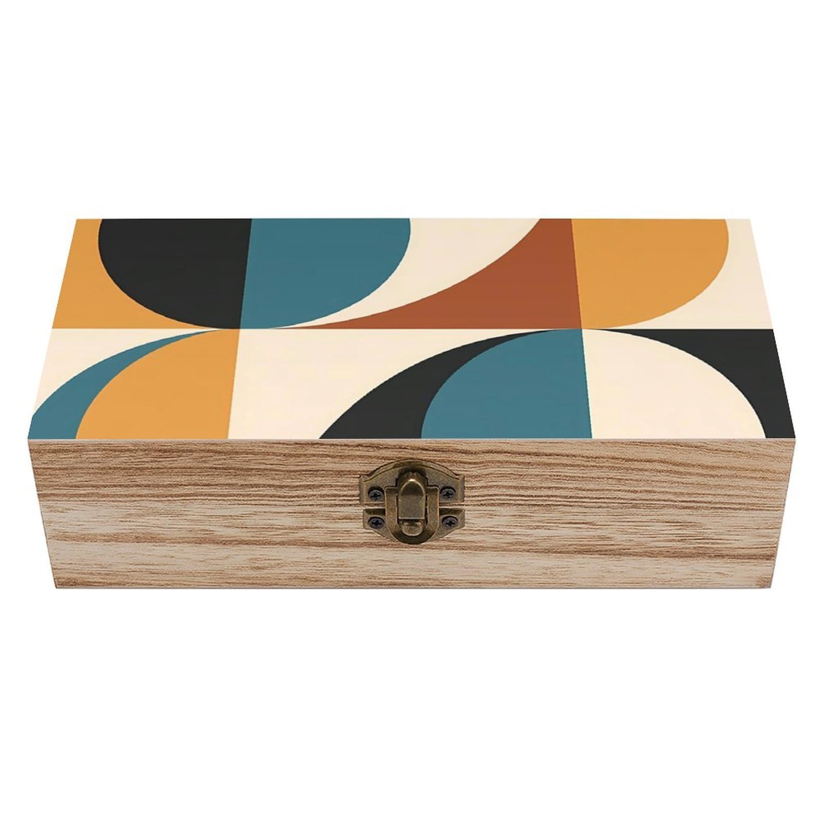HLBSDM Vintage Colorful Geometric Pattern Retro Wooden Storage Box Jewelry Art Gift Boxs Decorative Keepsake Boxes