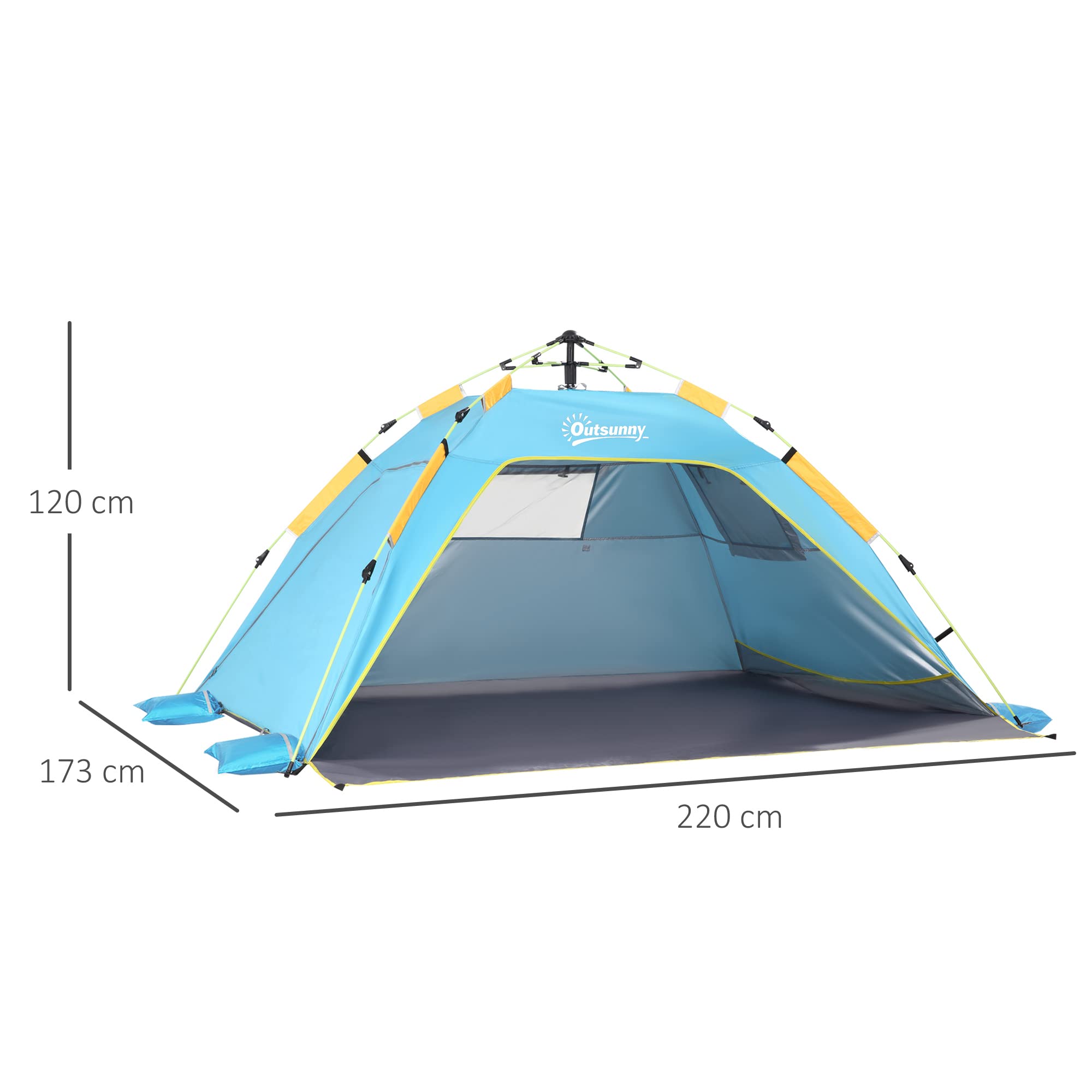 Outsunny Tenda da Spiaggia con Finestre Richiudibili e Porta a Cerniera, 220x173x120 cm