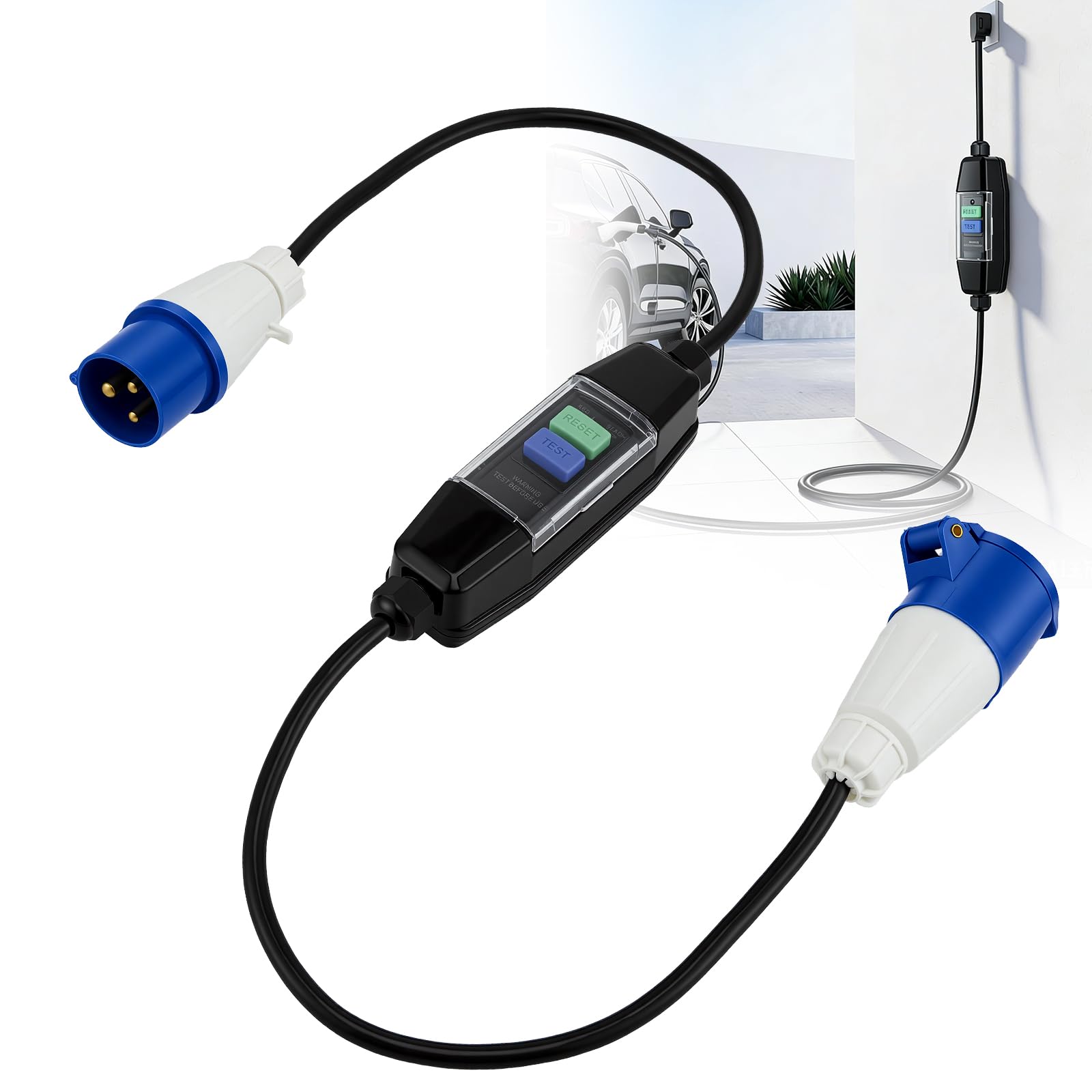 Adapterkabel 150cm Schuko auf CEE mit Integriertem FI-Schutzschalter