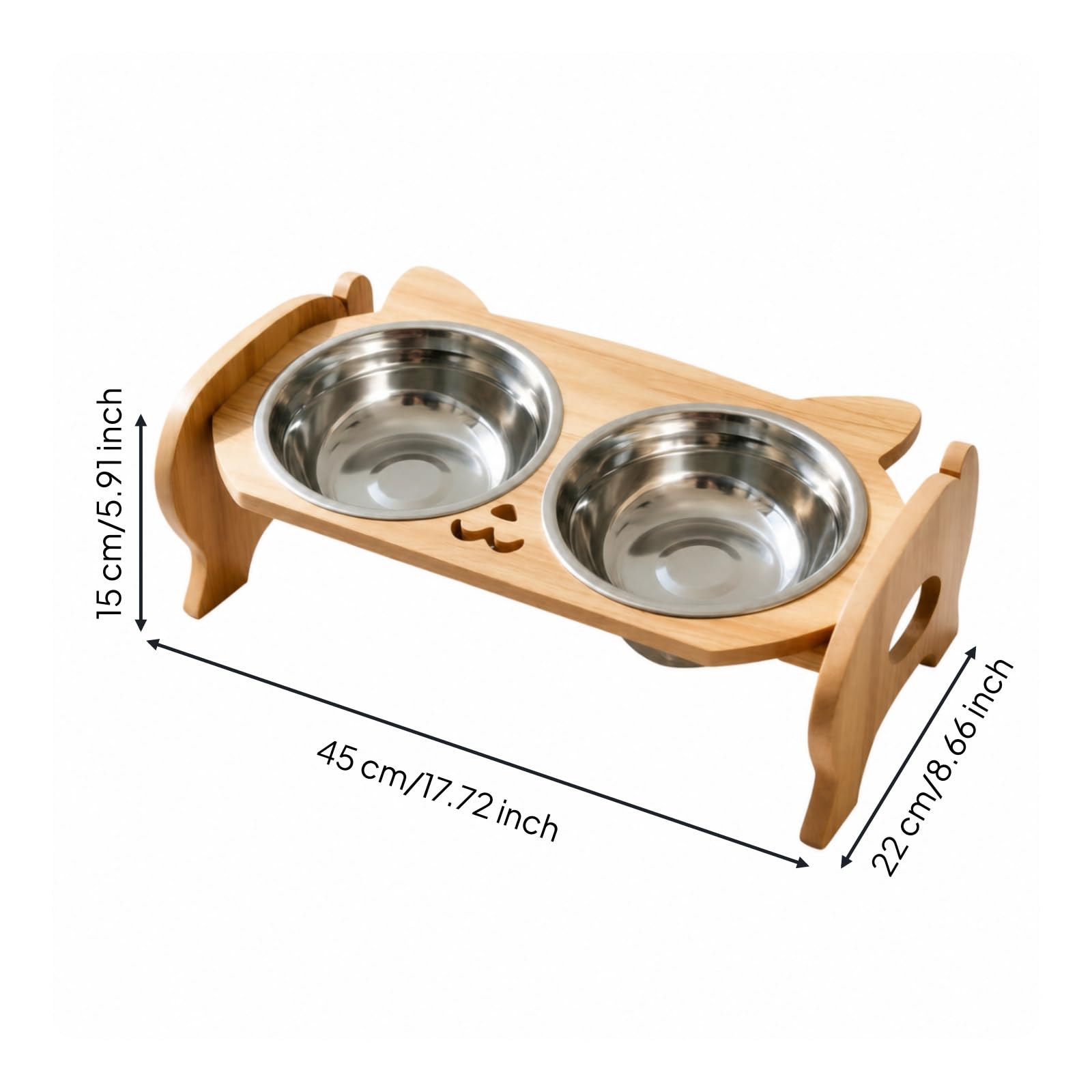 para Comederos Mascotas Fácil Limpiar Comedero Madera con Dos Recipiens Acero Inoxidable Estable para Casa