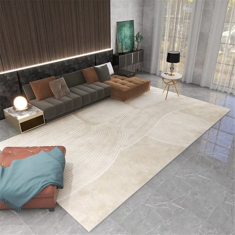 Tapis de salon beige à rayures abstraites moderne et durable 120X180CM
